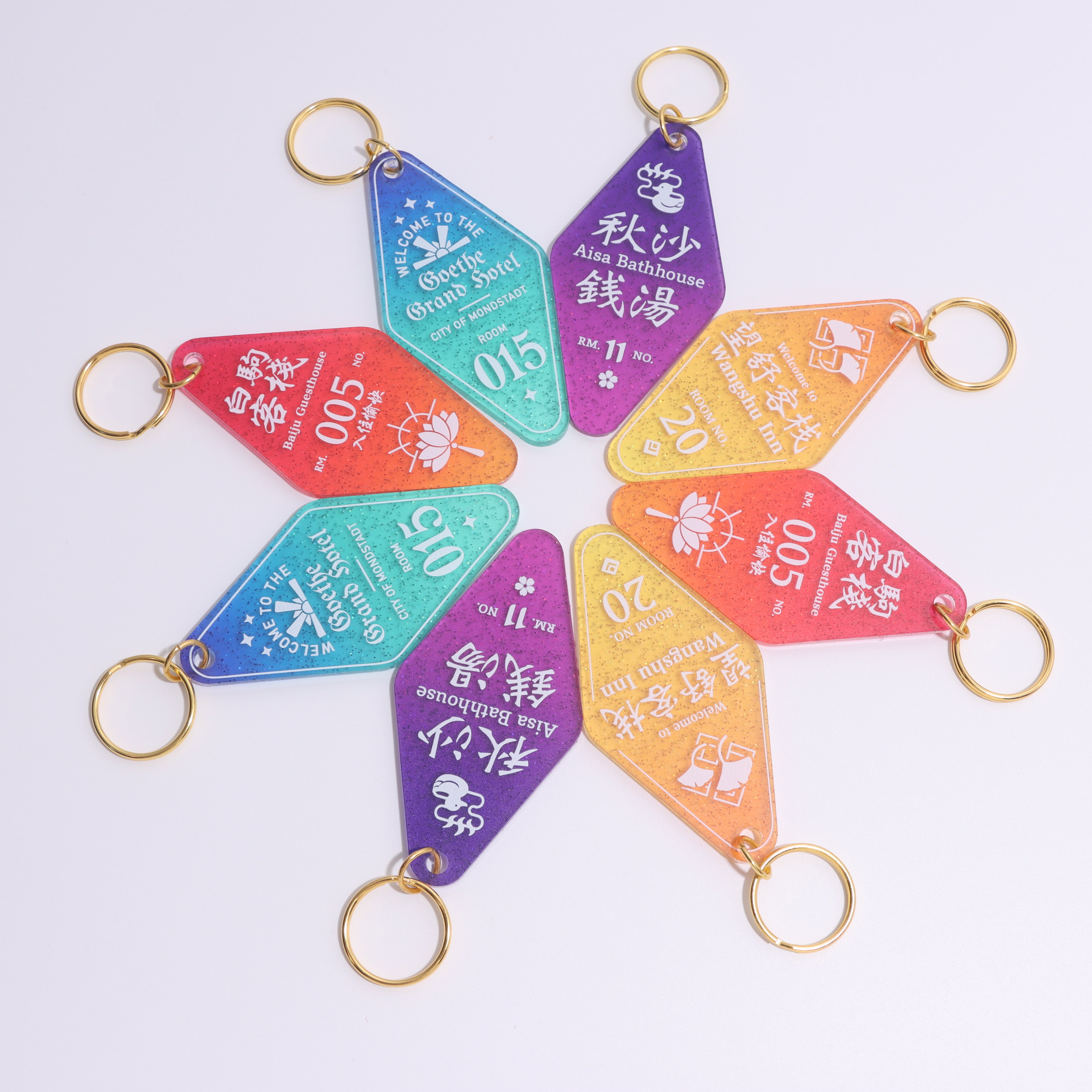 Custom Colored Hotel Motel Acrylic Keychains